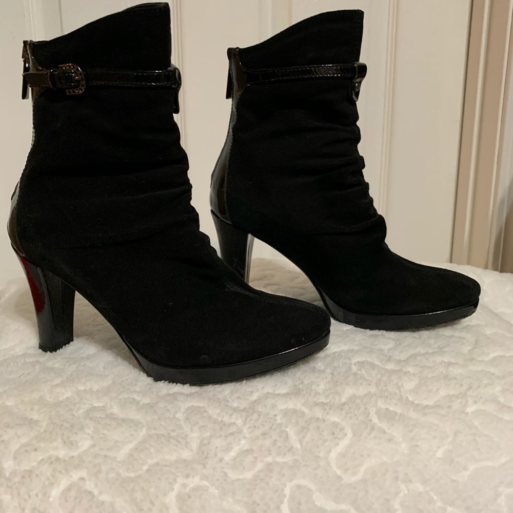 Aquatalia Black Suede Ankle Boots with Buckle Detail